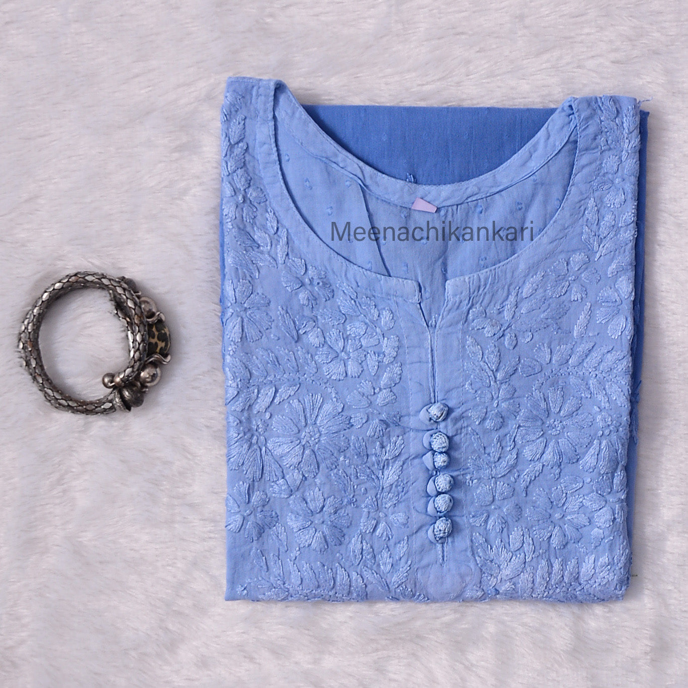 Daania Ombre Powder Blue Short Mull Cotton Kurta Daania Ombre Powder Blue Short Mull Cotton Kurta