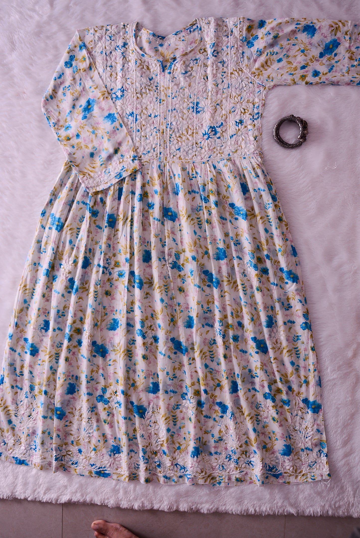 Aira Aqua Blue Floral Party wear Mull Gown - Aqua Blue