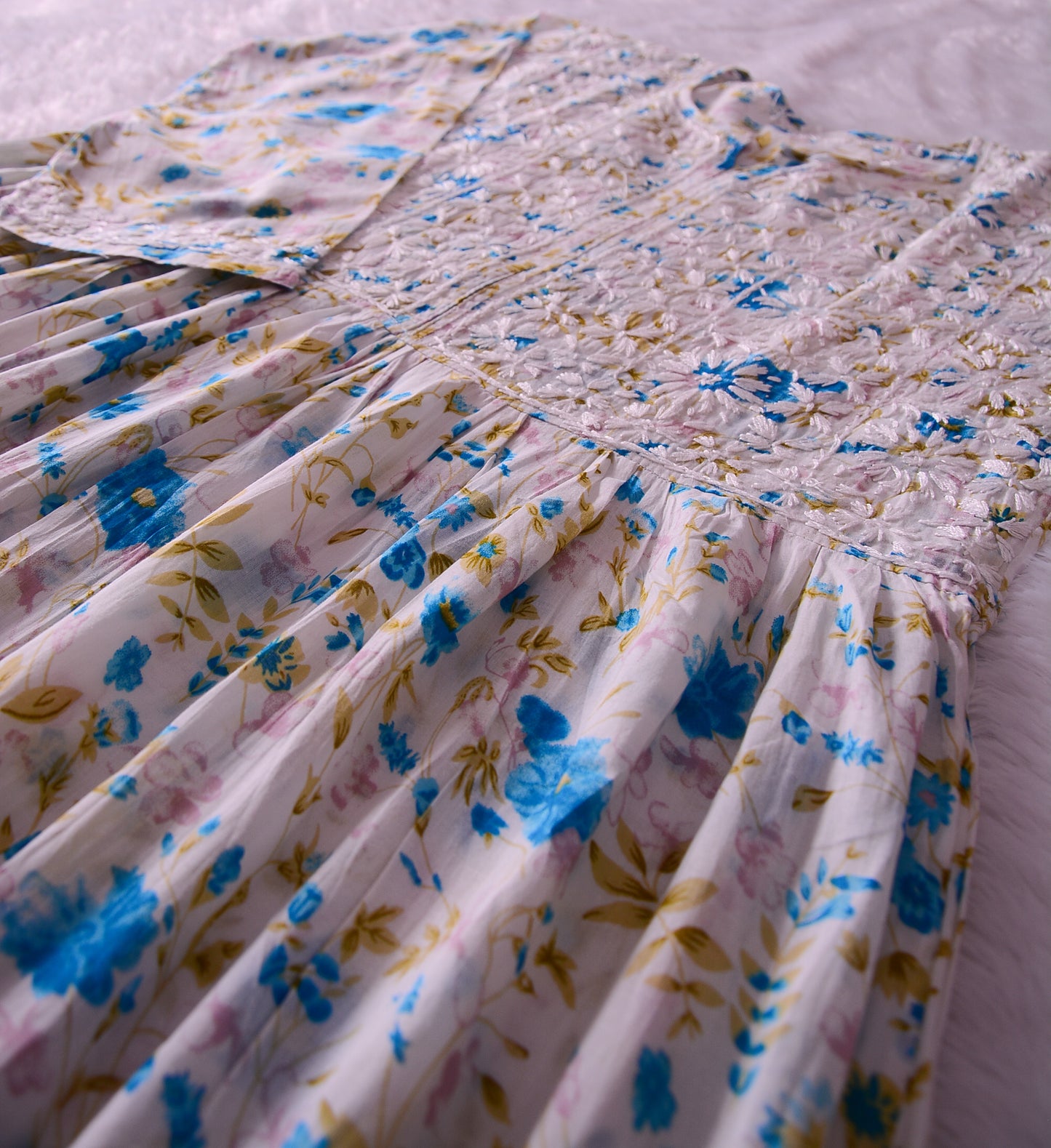 Aira Aqua Blue Floral Party wear Mull Gown - Aqua Blue