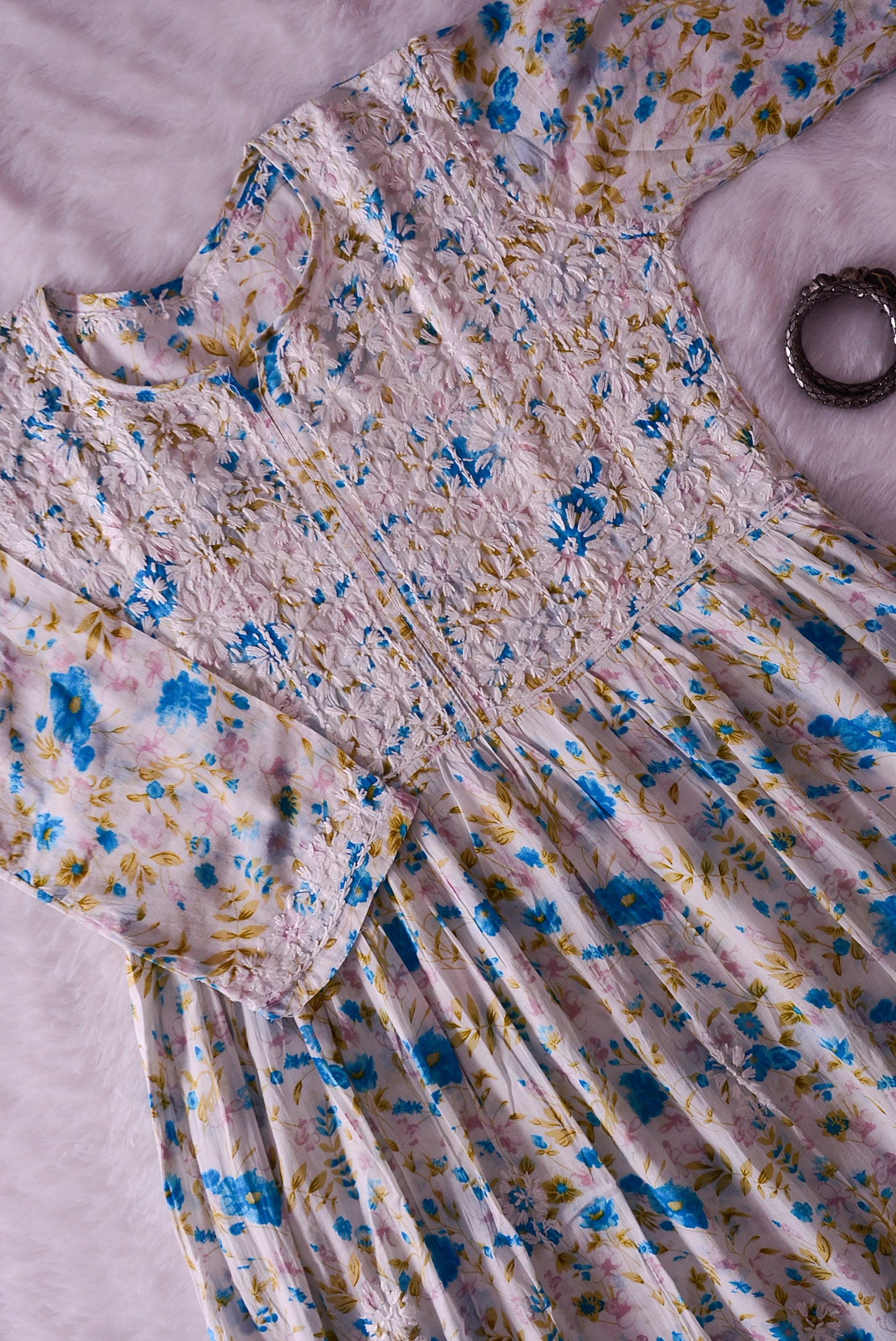Aira Aqua Blue Floral Party wear Mull Gown - Aqua Blue