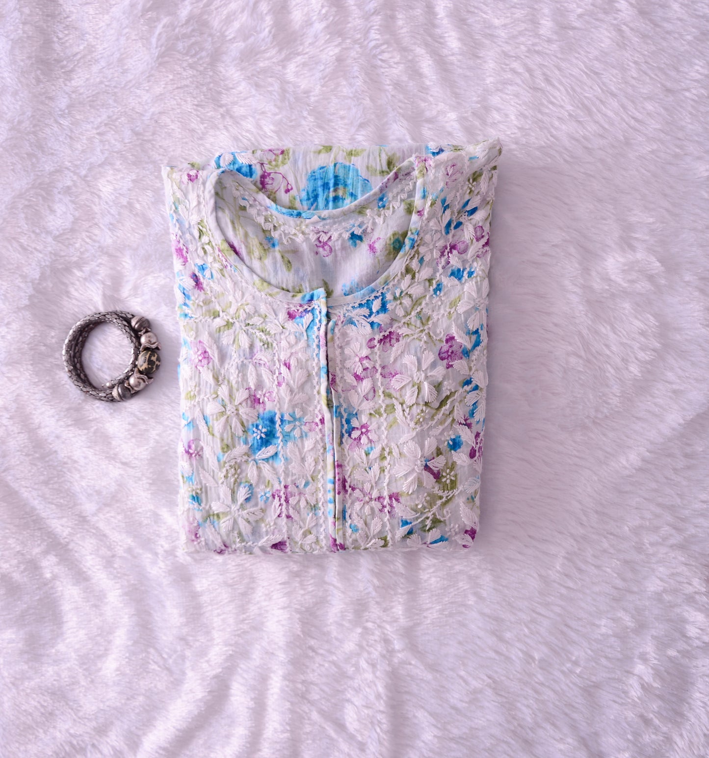 Aira Aqua Blue Floral Party wear Mull Gown - Aqua Blue