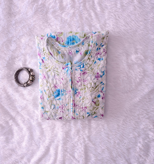 Aira Aqua Blue Floral Party wear Mull Gown - Aqua Blue