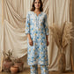 Aaira Teal Blue Mull Cotton Chikankari Kurta Set