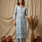 Aaira Teal Blue Mull Cotton Chikankari Kurta Set
