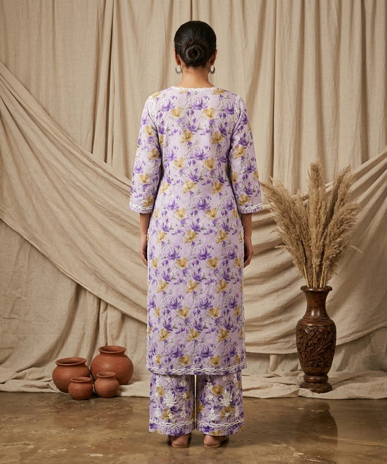 Aaira Lilac Mull Cotton Chikankari Kurta Set