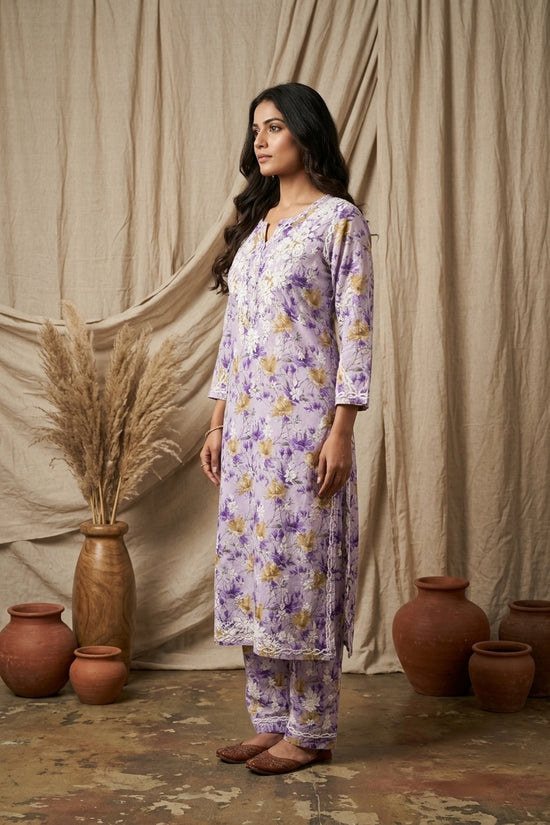 Aaira Lilac Mull Cotton Chikankari Kurta Set