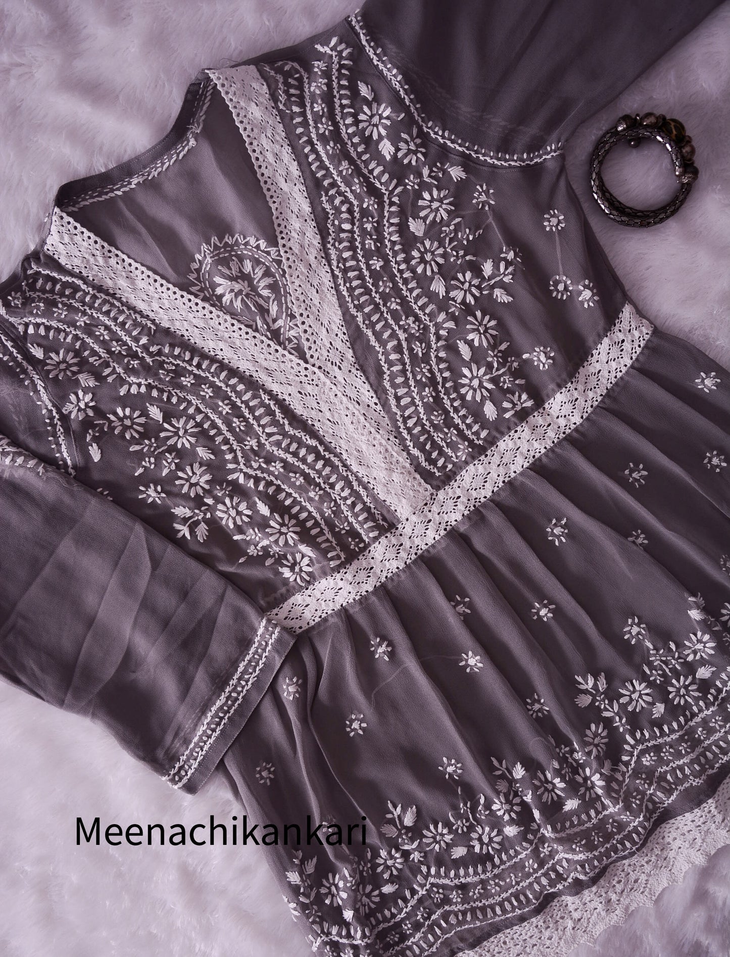Edha Grey Short Georgette Kurta