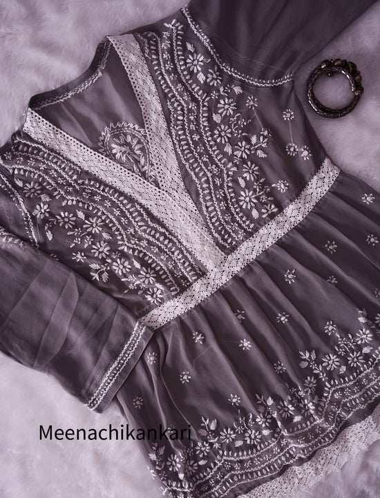 Edha Grey Short Georgette Kurta