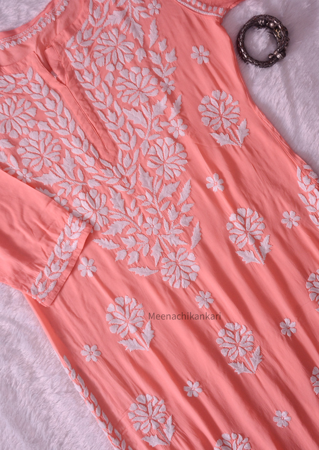 Irya Peach Long Straight Kurta