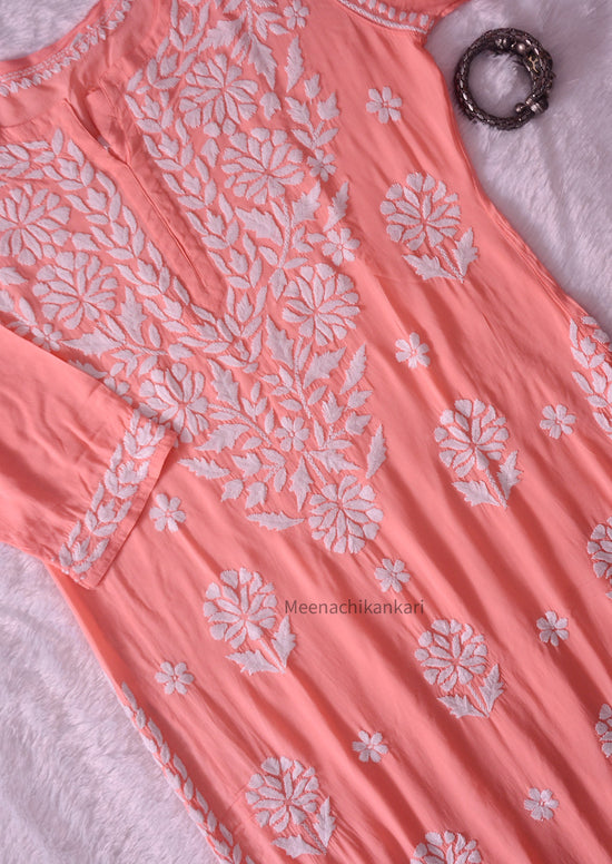 Irya Peach Long Straight Kurta