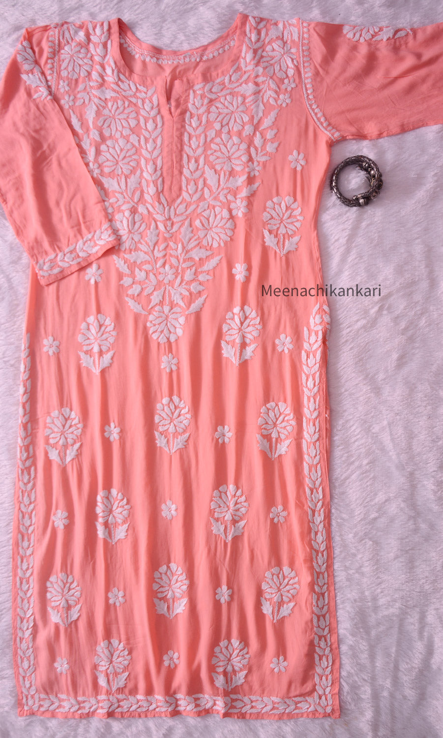 Irya Peach Long Straight Kurta