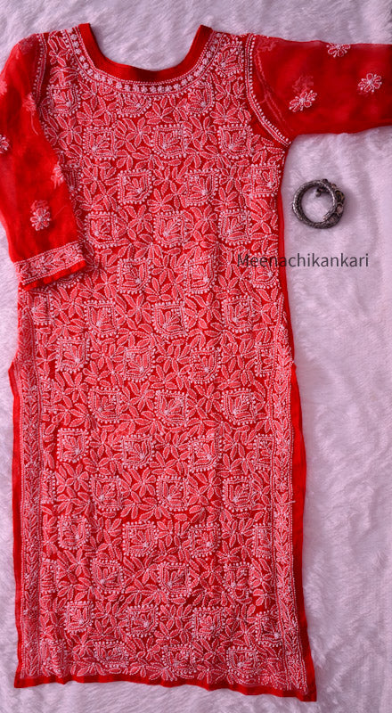 Aayat Red Long Georgette Kurta (Including Slip)
