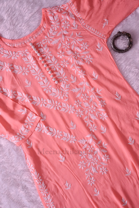 Suhana Peach Green Modal Straight Kurta