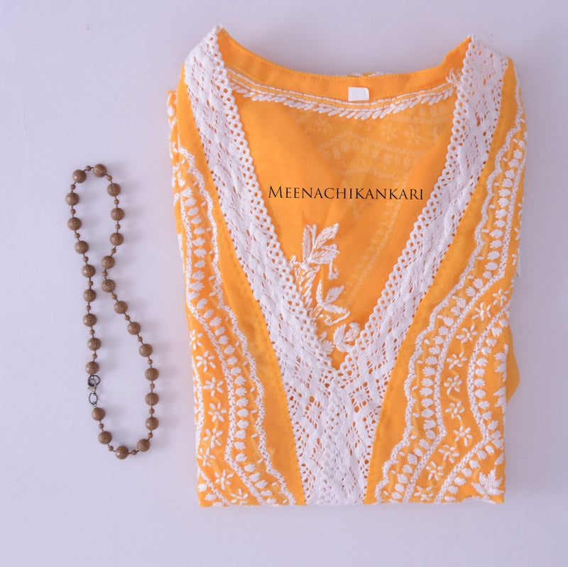 Edha Yellow Georgette Short Kurta