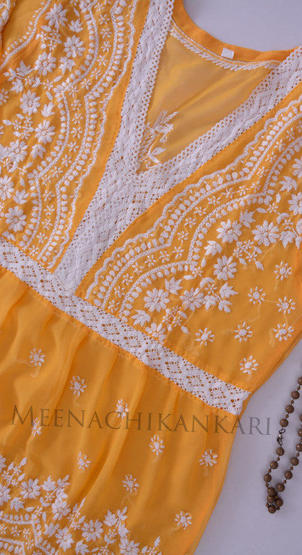 Edha Yellow Georgette Short Kurta