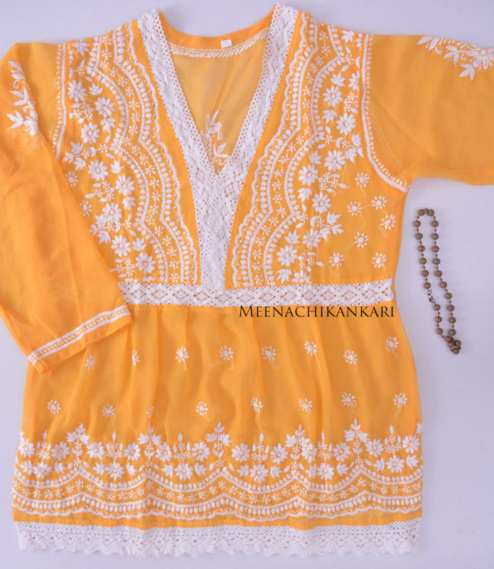 Edha Yellow Georgette Short Kurta