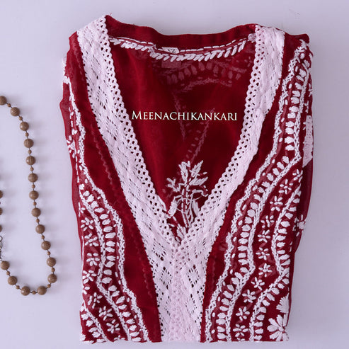 Edha Red Georgette Short Kurta