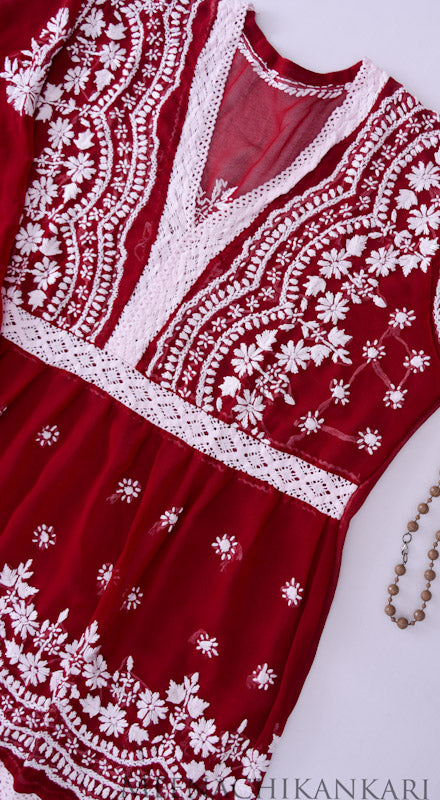 Edha Red Georgette Short Kurta