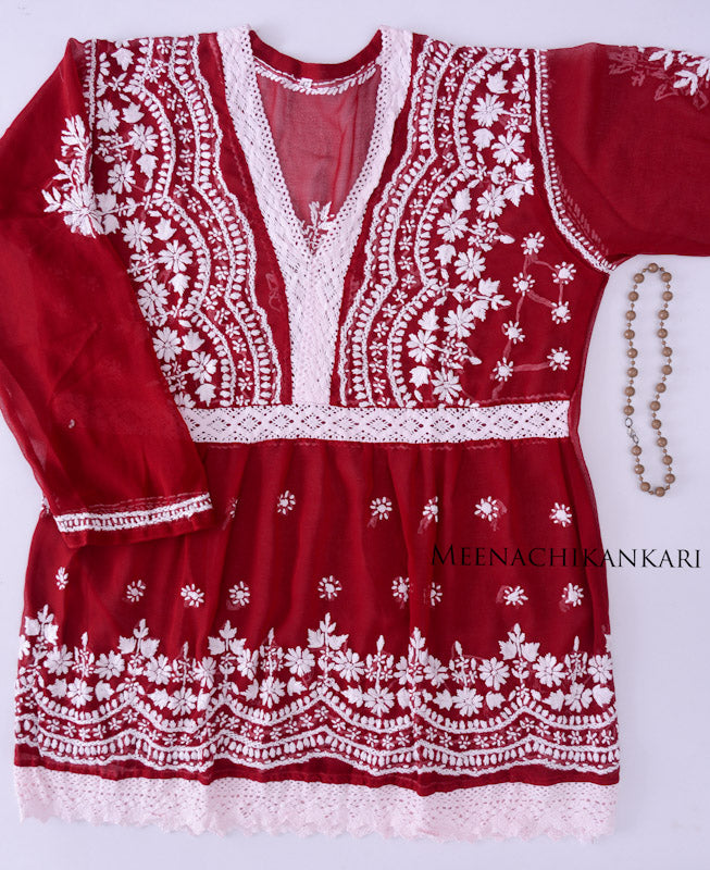 Edha Red Georgette Short Kurta