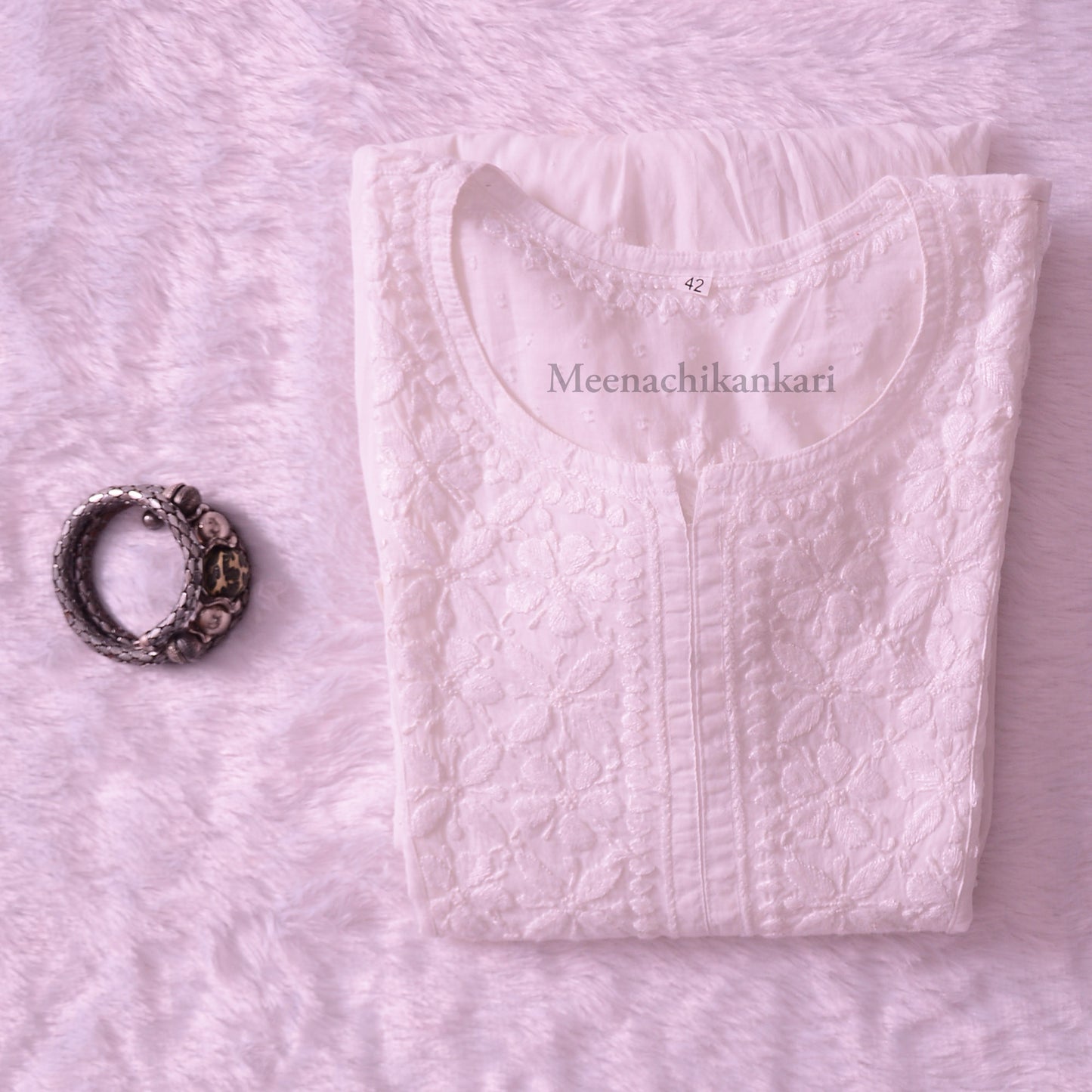 Soha White Aline Chikankari Kurti