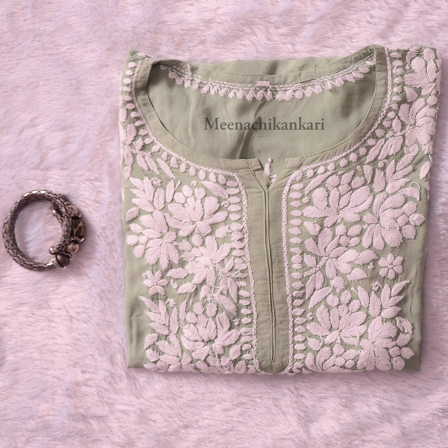 Amena Pista Green Plus Size Long Kurta