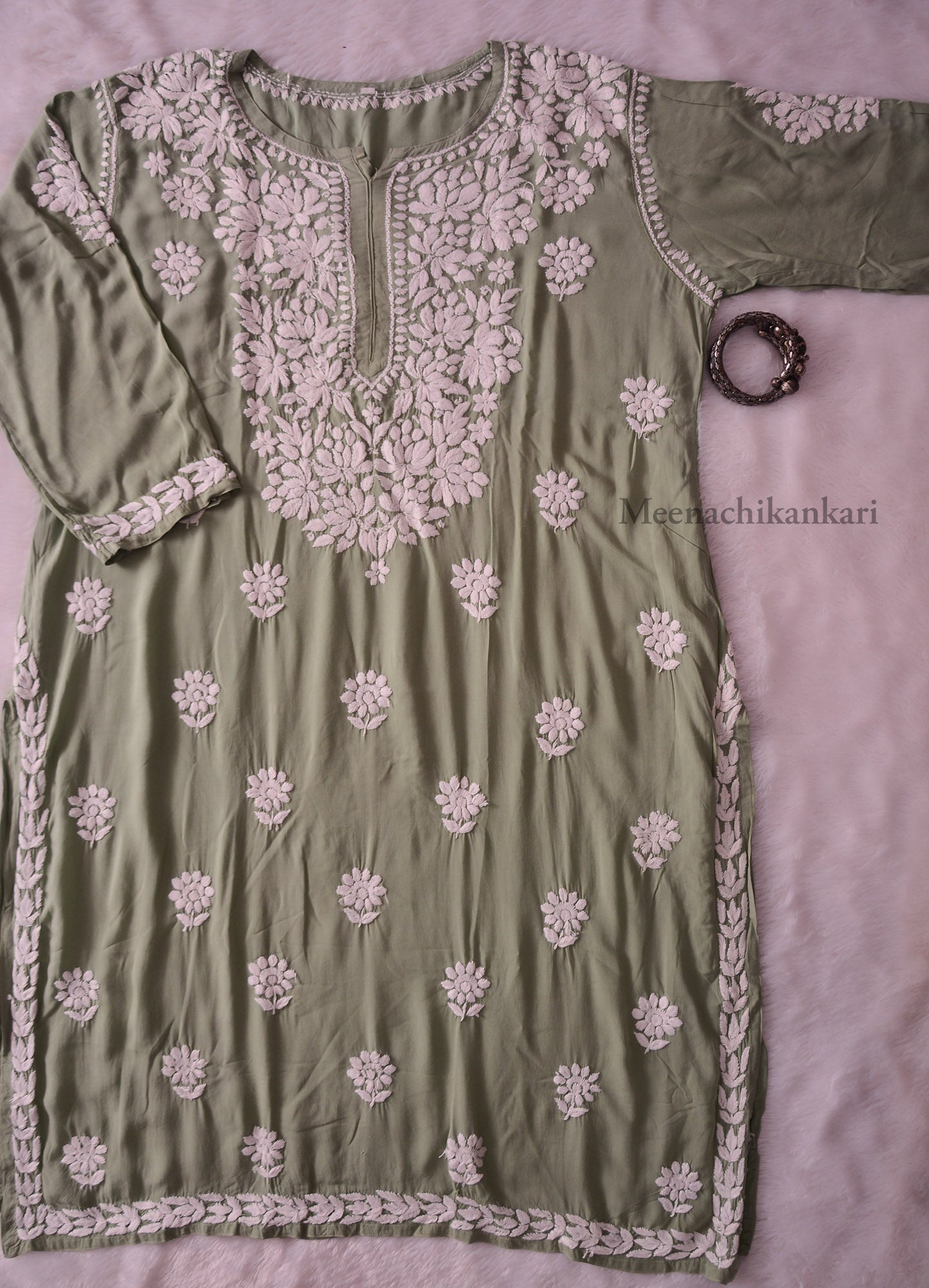 Amena Pista Green Plus Size Long Kurta