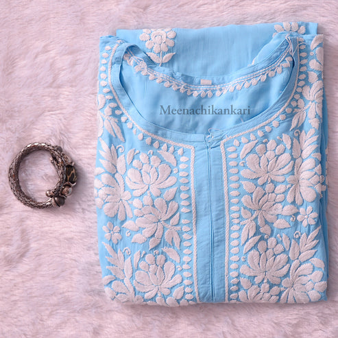 Amena Ocean Blue Plus Size Long Kurta - Ocean Blue