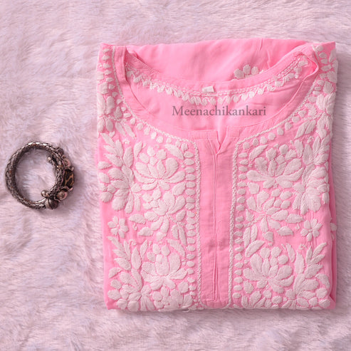 Amena Pink Plus Size Long Kurta - Pink