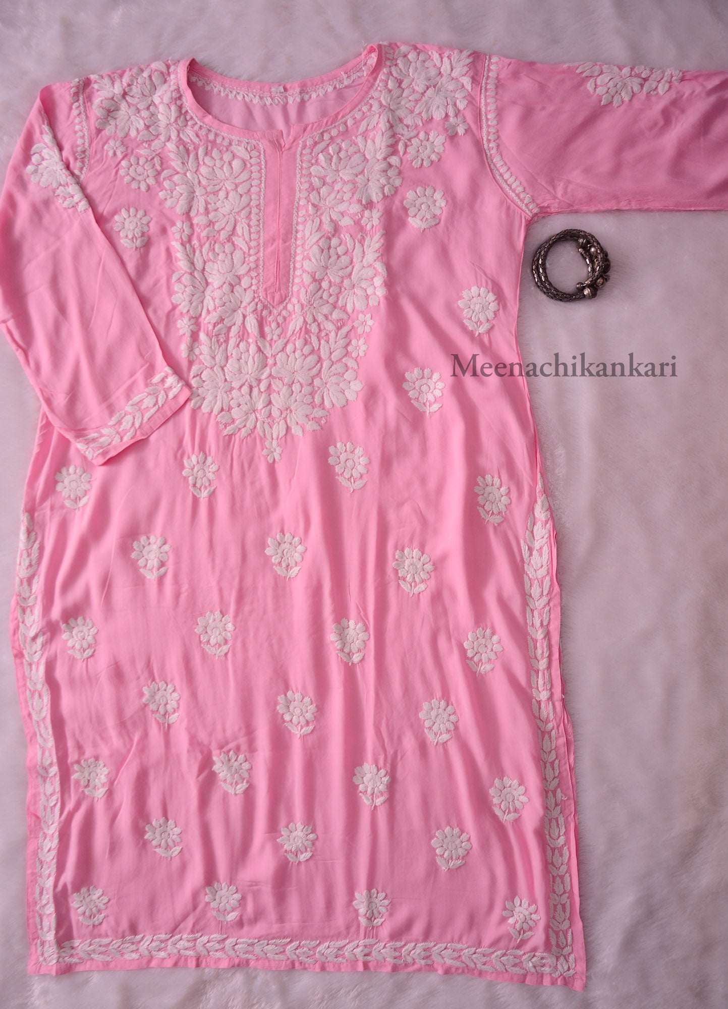 Amena Pink Plus Size Long Kurta - Pink