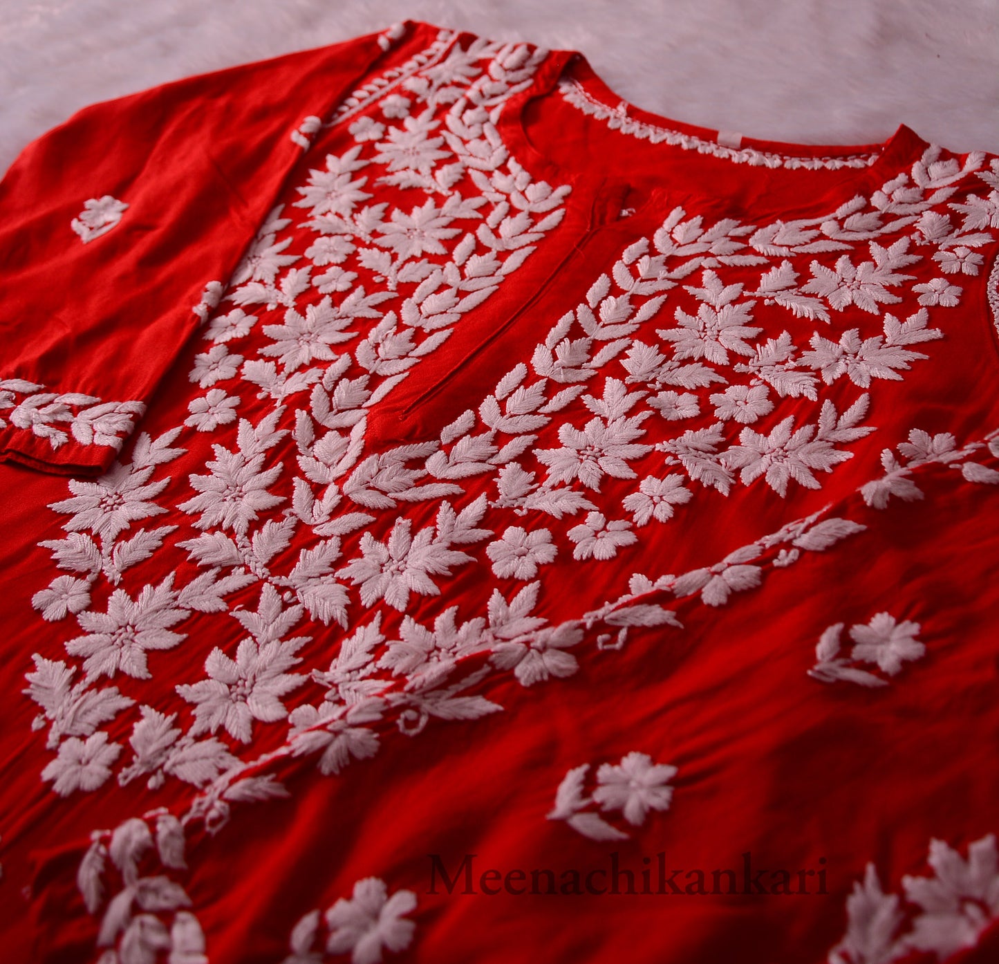 Fiza Red Rayon Long  Kurta Set