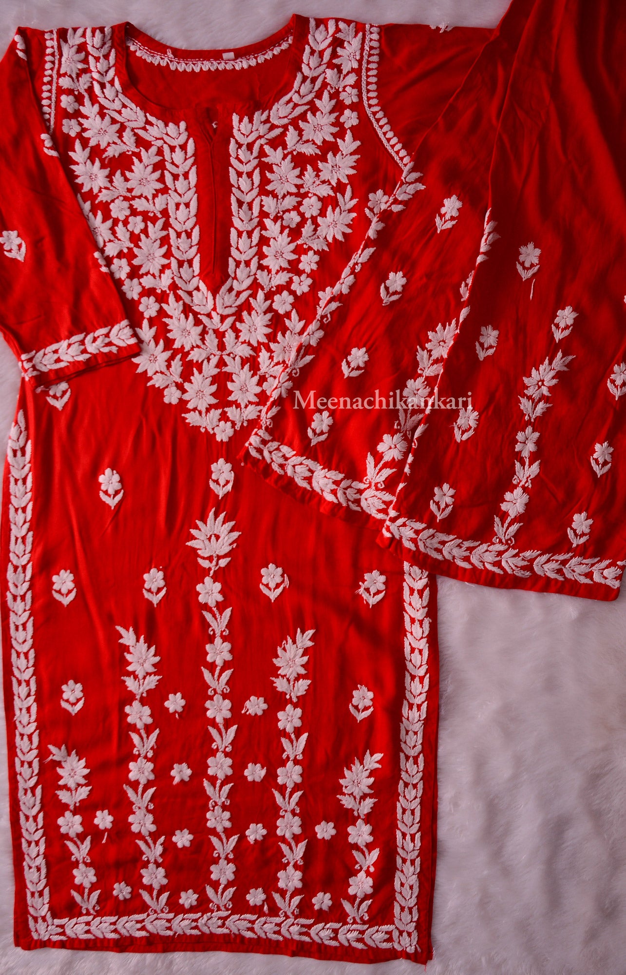 Fiza Red Rayon Long  Kurta Set