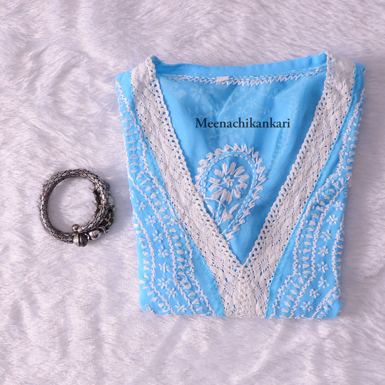 Edha Ocean Blue Georgette Short Kurta