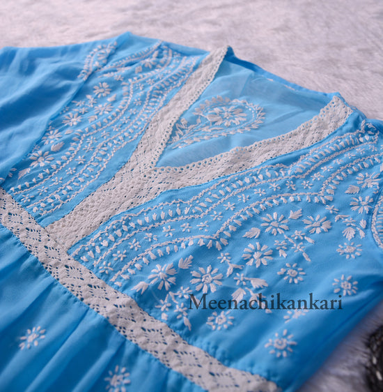 Edha Ocean Blue Georgette Short Kurta