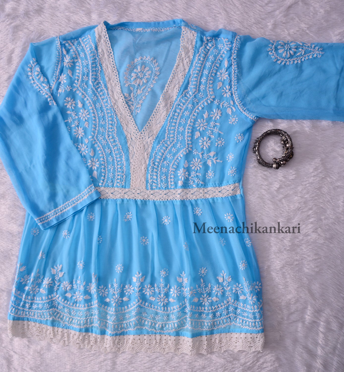 Edha Ocean Blue Georgette Short Kurta