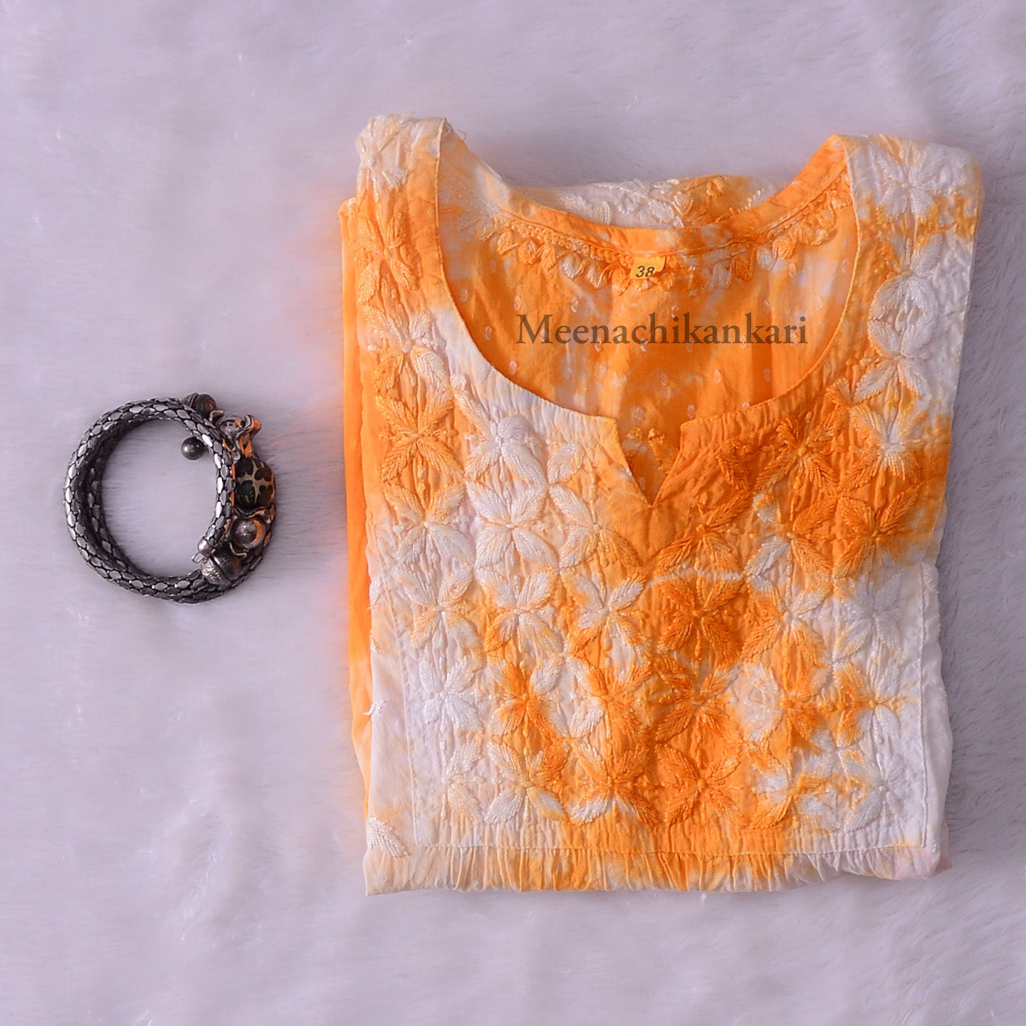 Awadh Yellow Cotton Tie & Dye Short Kurta