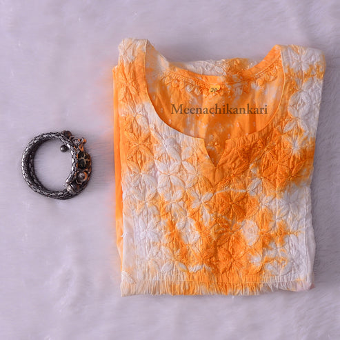 Awadh Yellow Cotton Tie & Dye Short Kurta