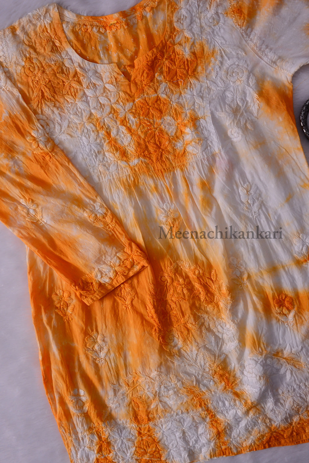 Awadh Yellow Cotton Tie & Dye Short Kurta