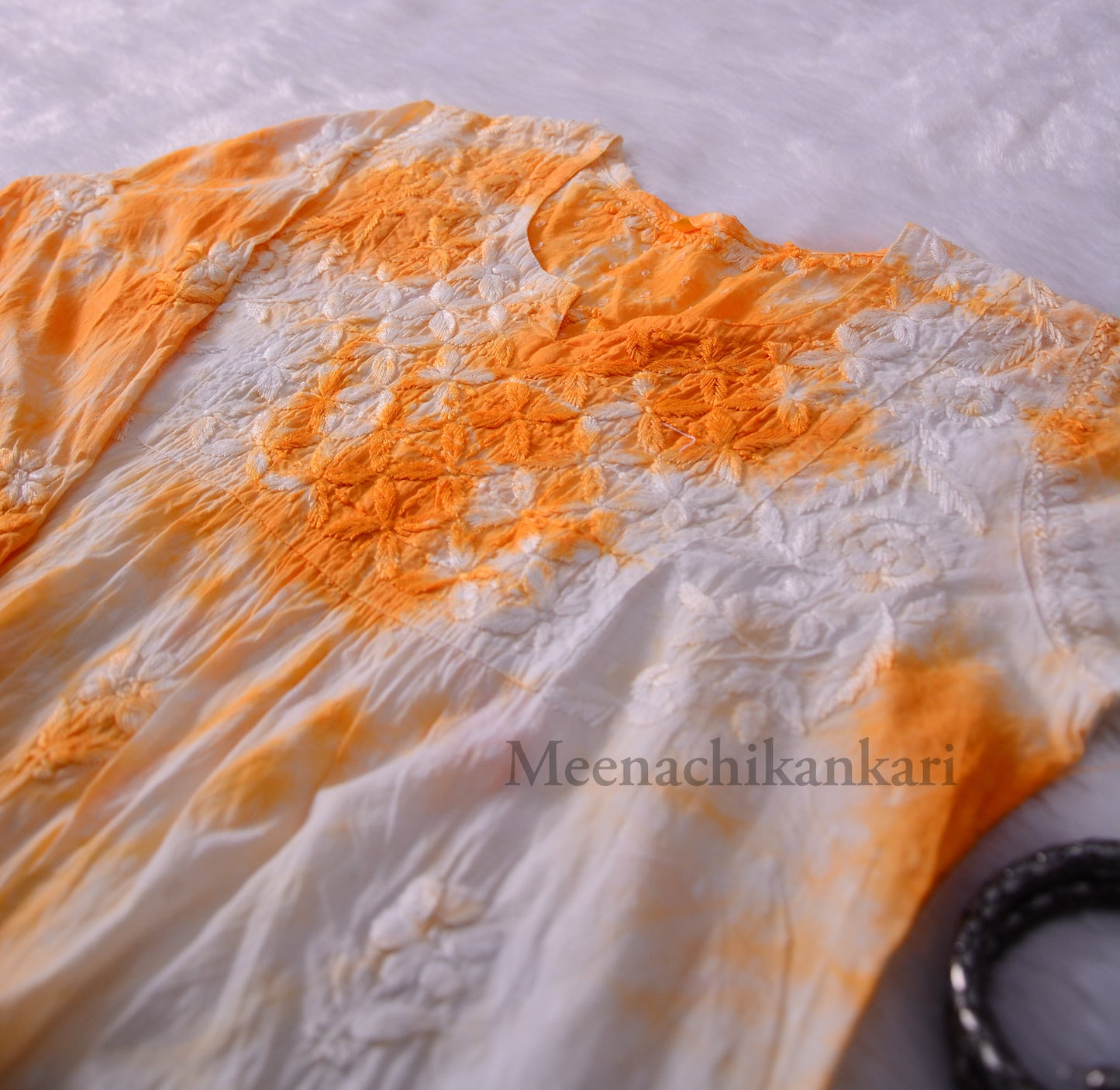 Awadh Yellow Cotton Tie & Dye Short Kurta