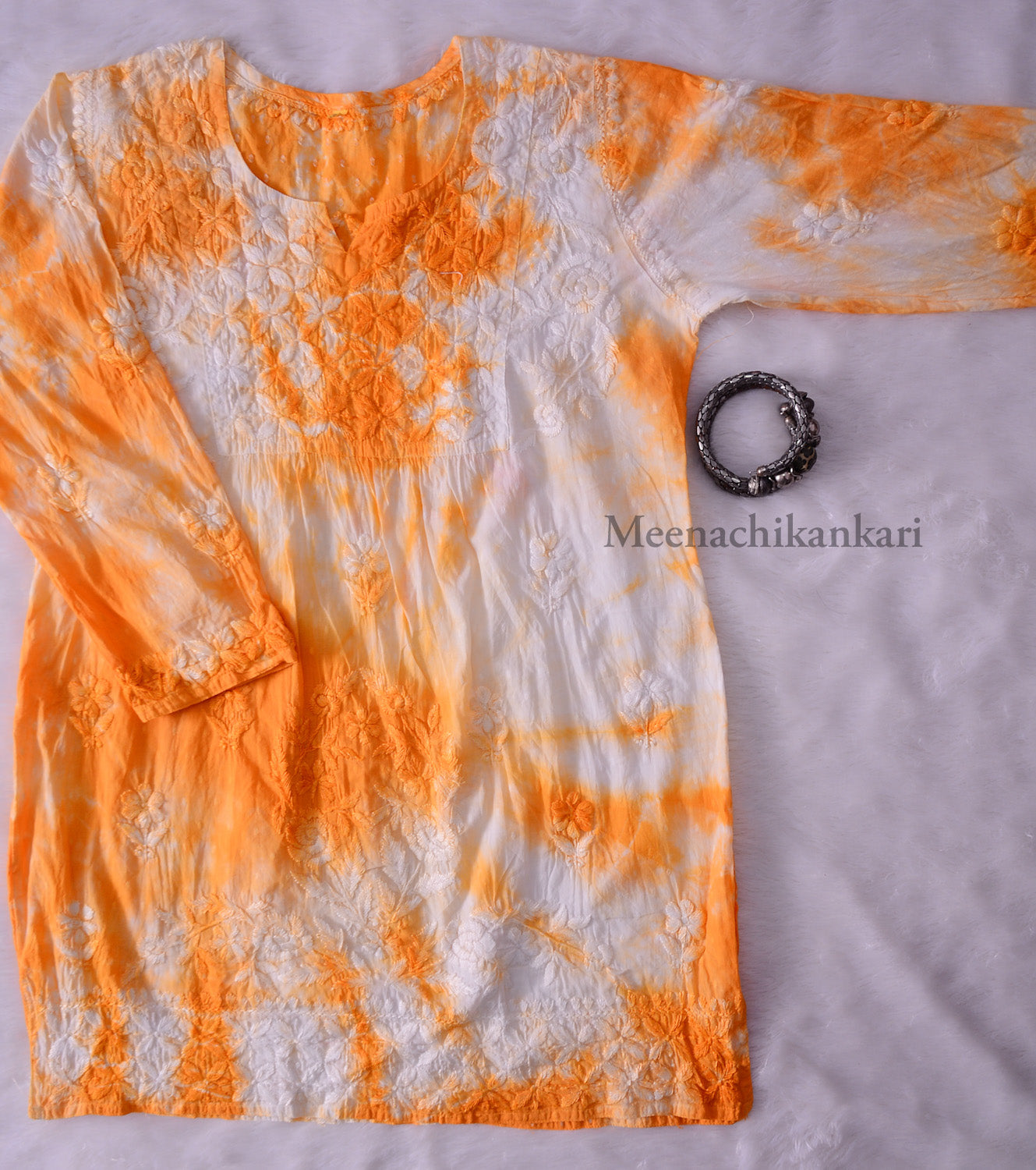 Awadh Yellow Cotton Tie & Dye Short Kurta