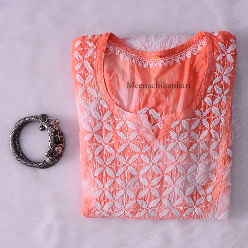 Awadh Peach Cotton Tie & Dye Short Kurta