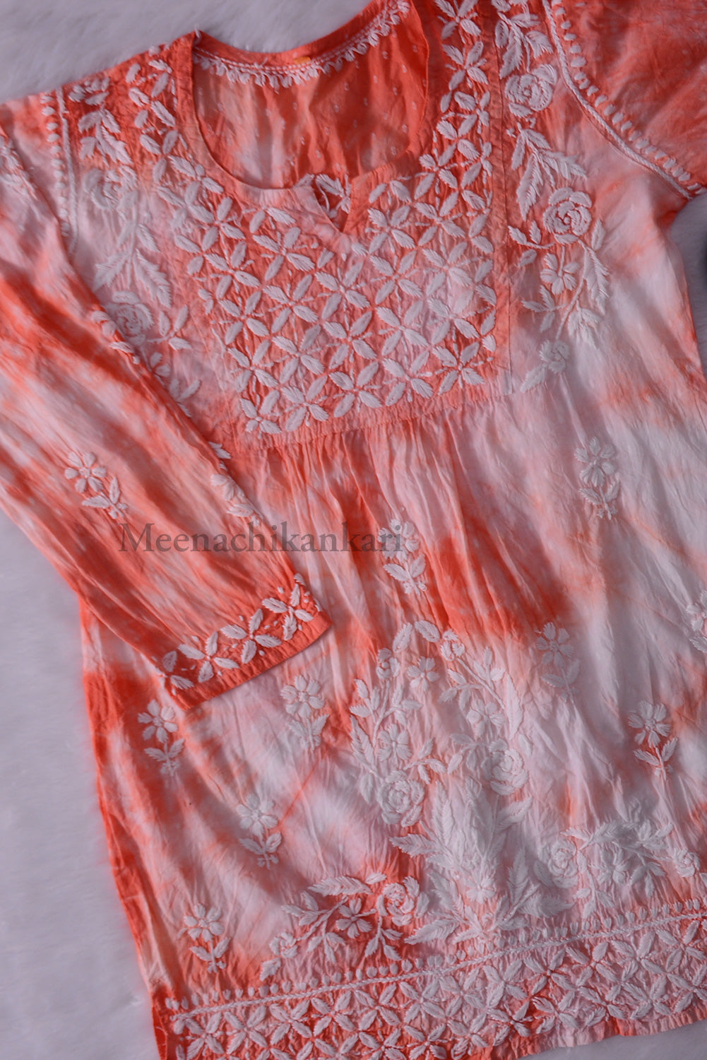 Awadh Peach Cotton Tie & Dye Short Kurta