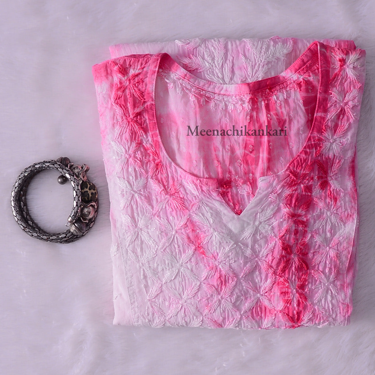 Awadh Pink Cotton Tie & Dye Short Kurta