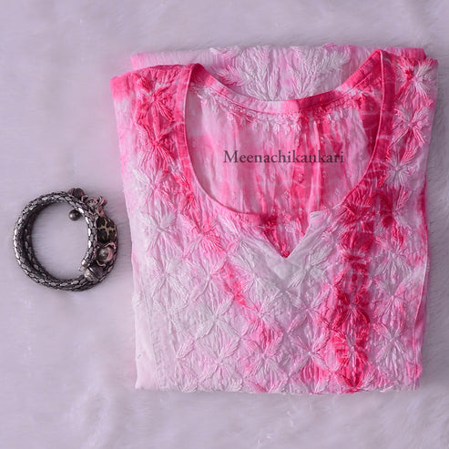 Awadh Pink Cotton Tie & Dye Short Kurta