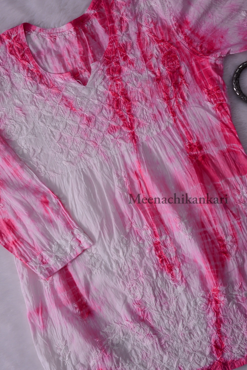 Awadh Pink Cotton Tie & Dye Short Kurta
