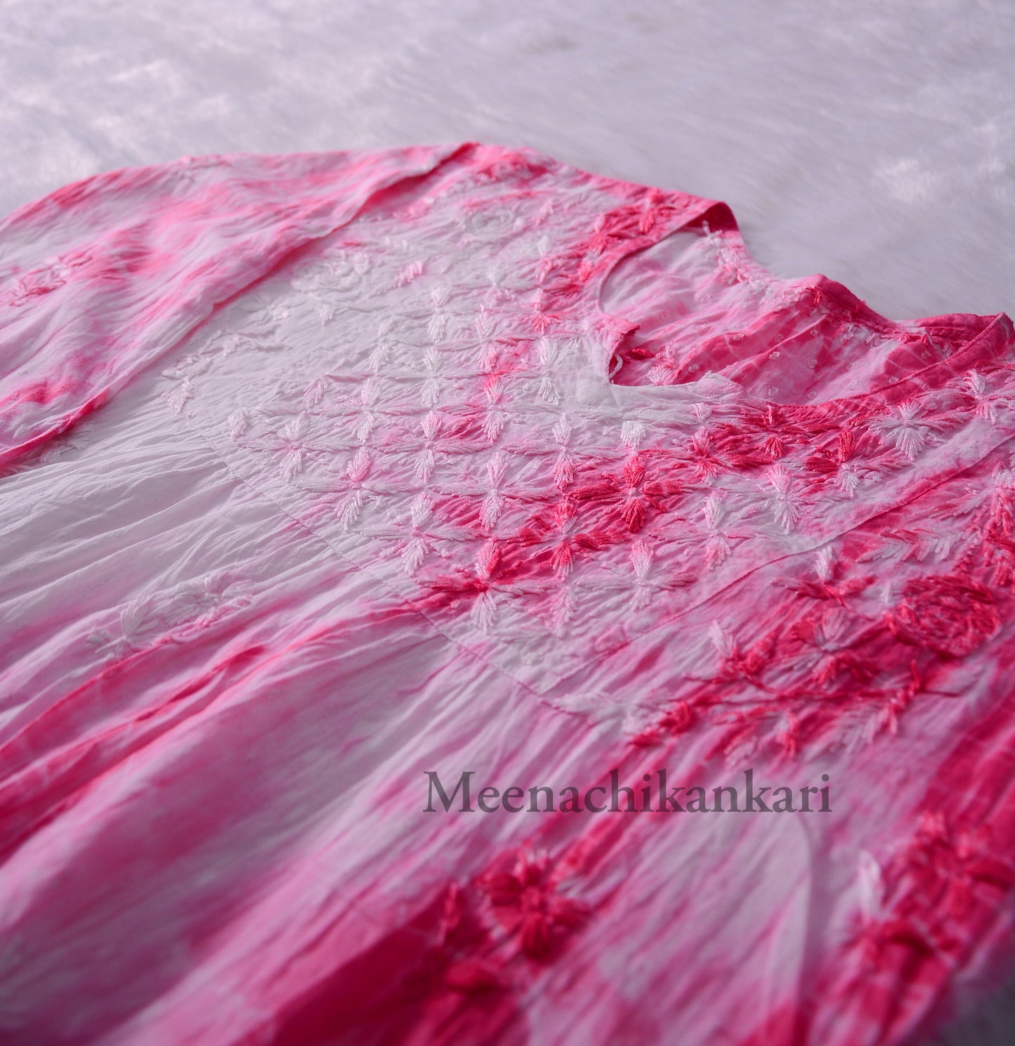 Awadh Pink Cotton Tie & Dye Short Kurta