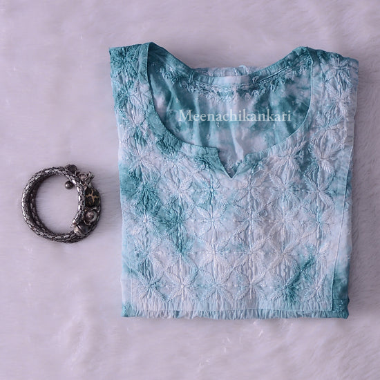 Awadh Sea Green Cotton Tie & Dye Short Kurta