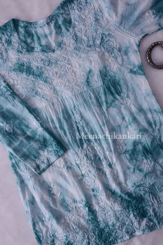 Awadh Sea Green Cotton Tie & Dye Short Kurta