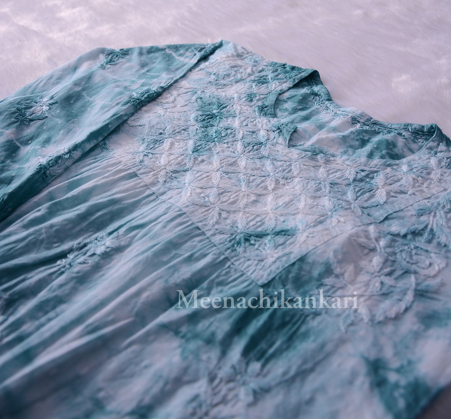 Awadh Sea Green Cotton Tie & Dye Short Kurta