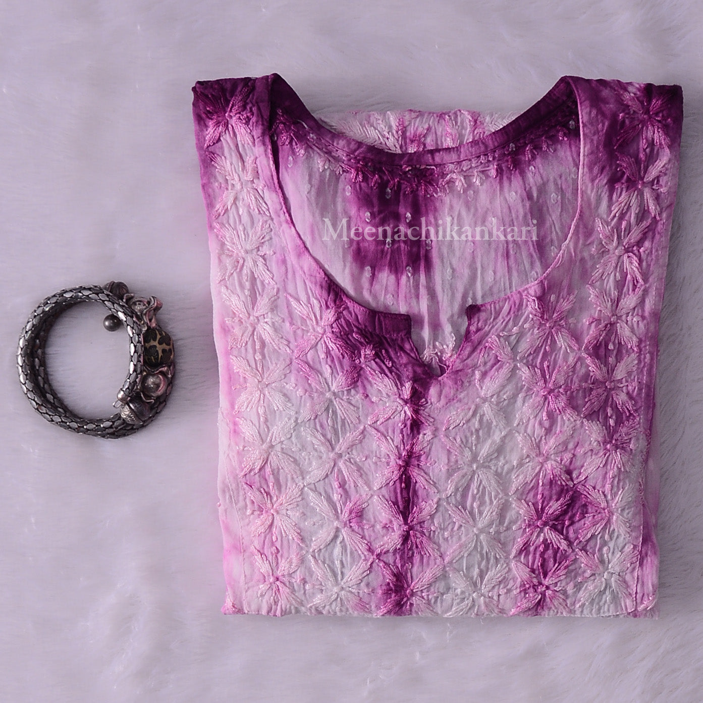 Awadh Lavender Purple Cotton Tie & Dye Short Kurta