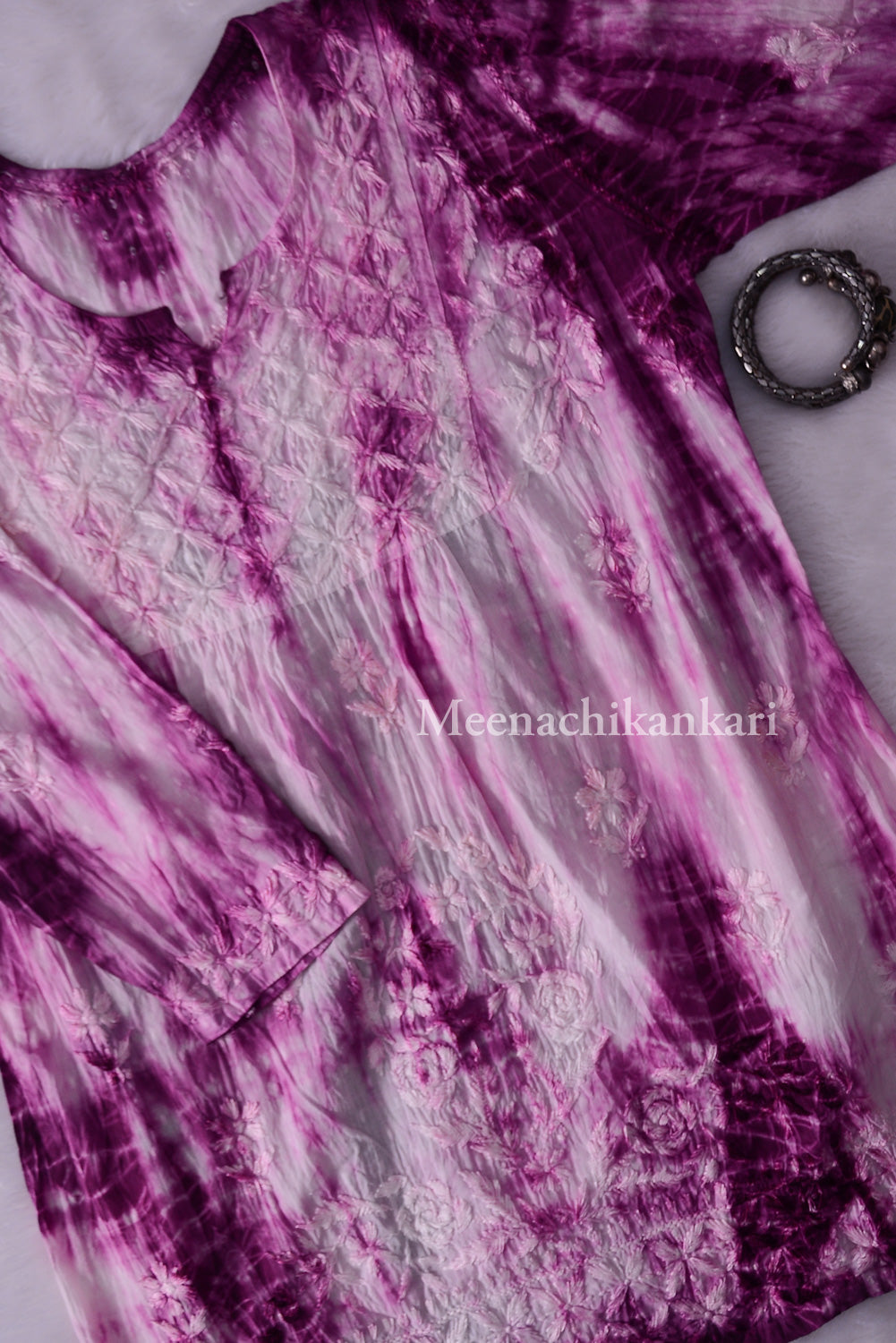 Awadh Lavender Purple Cotton Tie & Dye Short Kurta